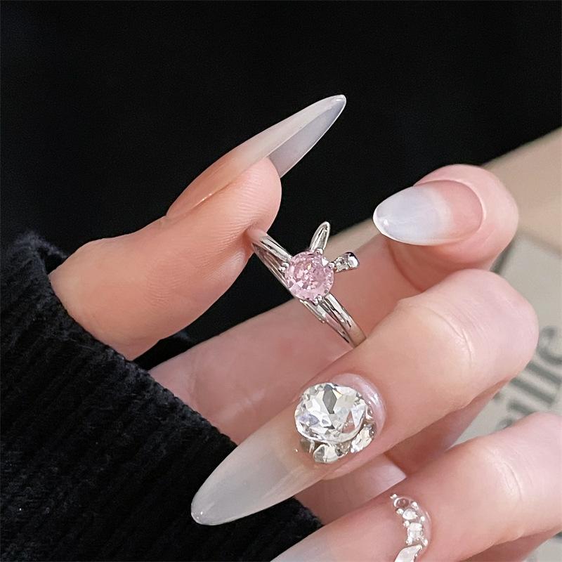 Bow Pink Zircon Series Open Ring Niche Love Cold Wind Advanced Sense Personality Ring Woman