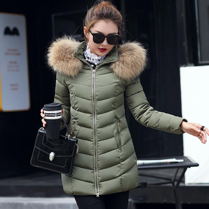 Women's stand-up collar large sweater cotton-padded jacket medium and long slim-fitting cotton-padded clothing, solid color zipper model thickened to