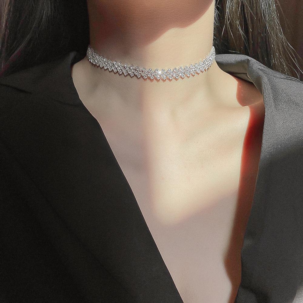 Fashion Geometric Women Shiny Clavicle Chain Zinc Zinc Alloy Crystal Necklaces Full Rhinestone Choker
