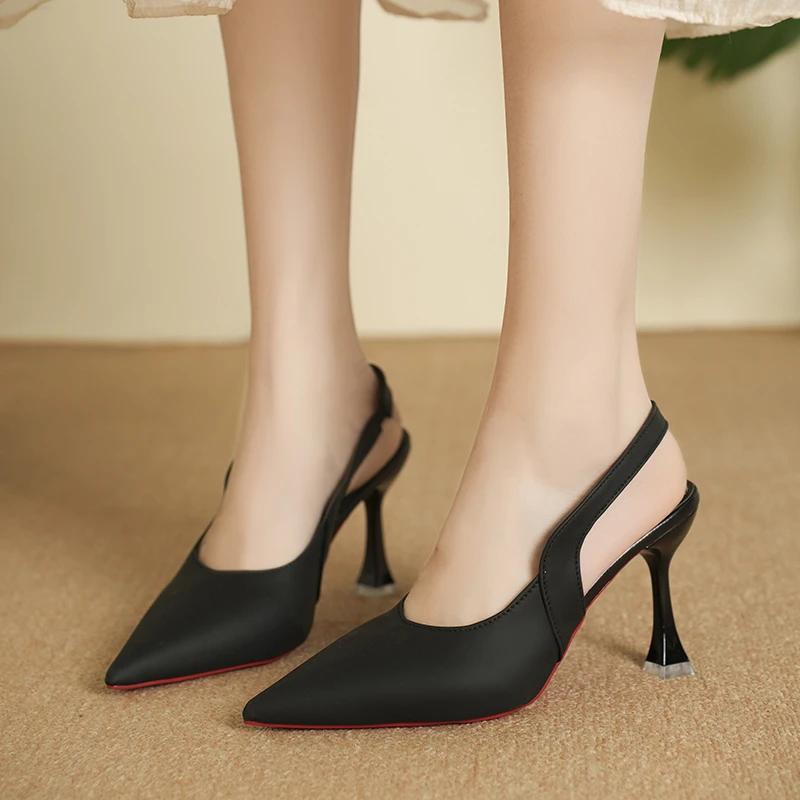 Мода 2025 Новые летние туфли-слипоны на высоком каблуке, женские, сексуальные слинги, офисная и деловая мода, бестселлер, сандалии с закрытым носком zapatos Mujer