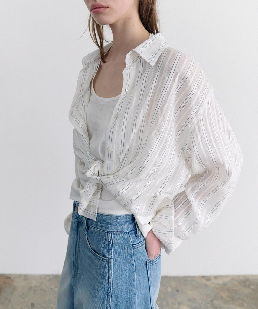 ANDNEEDS Flow Stripe Sheer Shirt (White)