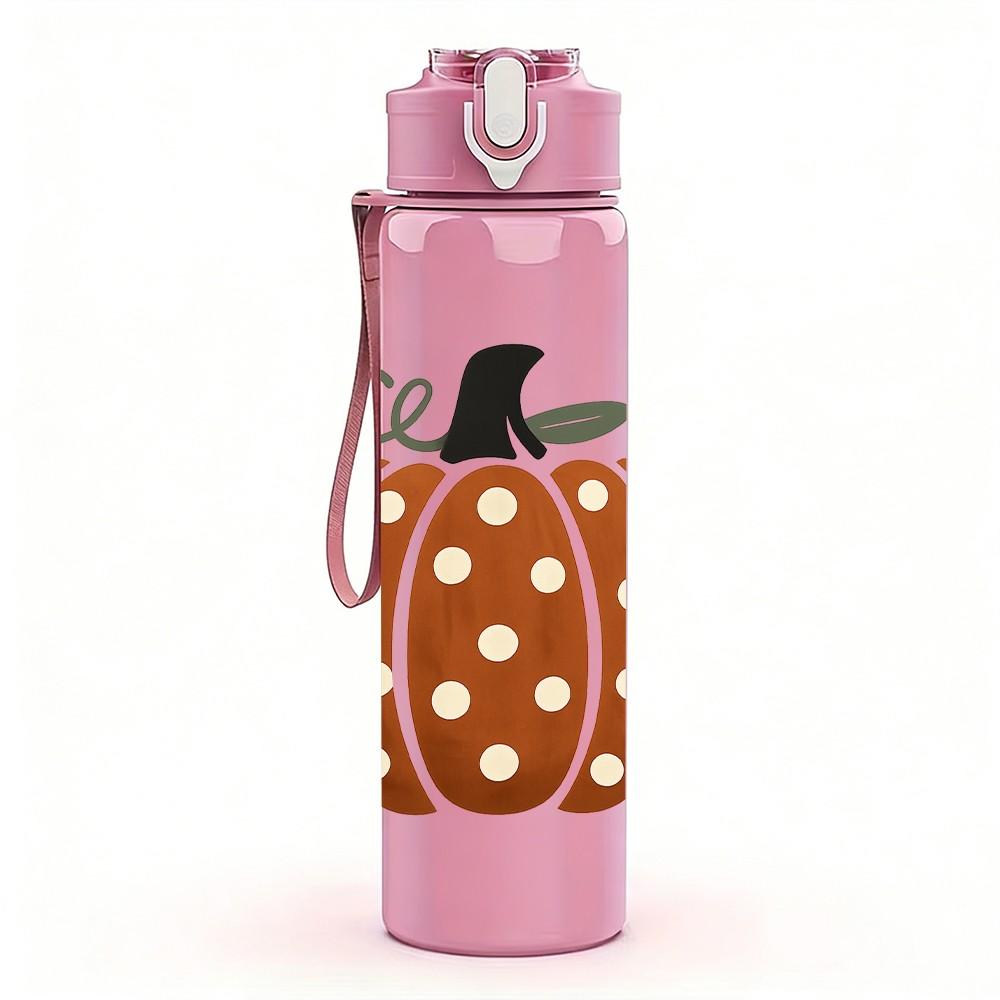 1PC Halloween Polka Dot Pumpkin 750ml Color Plastic Sports Water Bottle Leakproof Flip Straw Lid Suitable for Sports Office Home Use