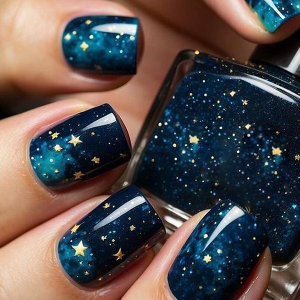 Summer Sweetheart Handmade Short Coffin Press On Nails Dreamy Stars Moon Colorful Cute Fake Nails For Girls