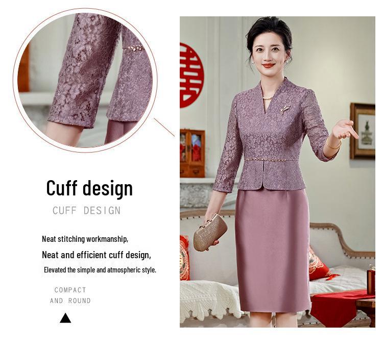 Элегантный фиолетовый комплект из двух предметов для свекрови на свадьбу 2025 - Модный, стройнящий комплект-платье с выгодно подчеркивающим фигуру дизайном