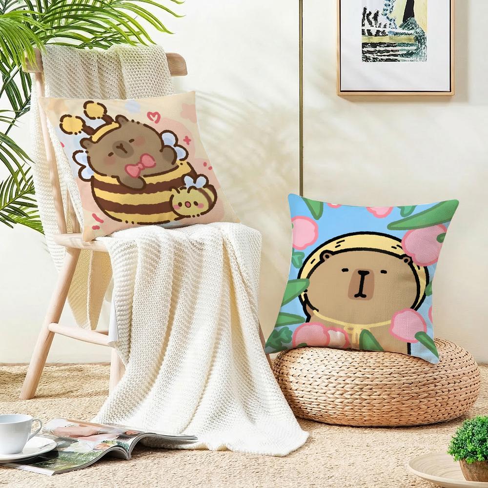 Calm CCapybaraS Cushion Cover Breathable and skinfriendly linen pillowcase square removable and washable cushion