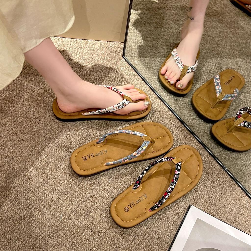 Внешнеторговые шлепанцы на плоской подошве для женской уличной обуви 2025 лето новые больших размеров модные цветочные шлепки пляжная обувь