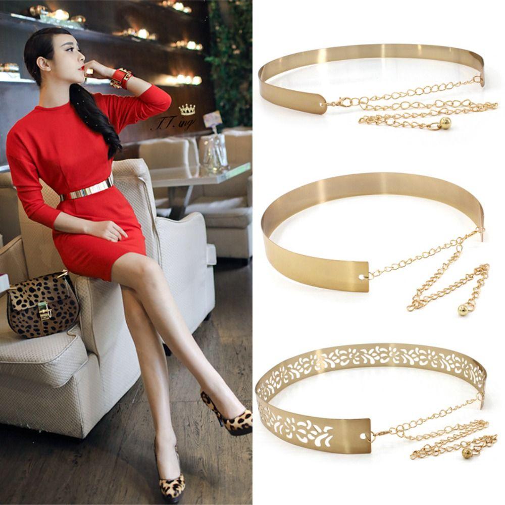 Women Gold Silver Mirror Waistband Fashion Dress Bling Waistband New Metal Designer Belt