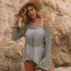 Sexy See Through Mesh Knited Bikini Cover-ups White Crochet Tunic Summer Tops Women Beach Wear Swim Suit Cover Up Q1298