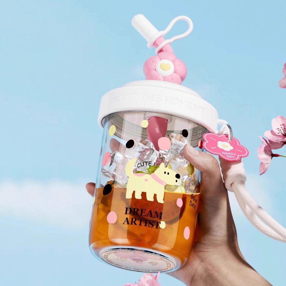 Dust Cap Water Bottle High-capacity Straw Bottle Anti Drop Tea Kettle Children