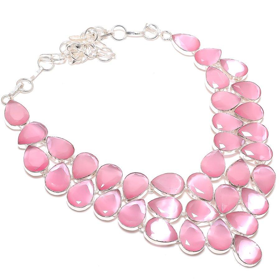 Розовый драгоценный камень Мона Лиза 925 стерлинговое серебро ювелирное ожерелье 18"