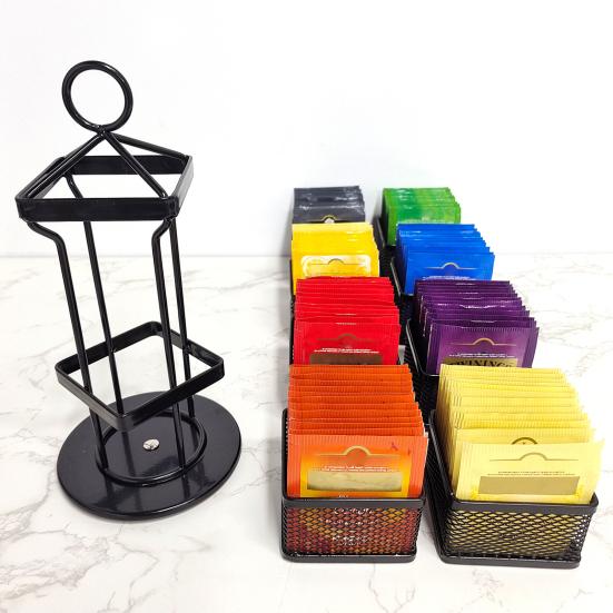 Tea Bag Organizer 2 Tier Metal Tea Bag Storage Holder with 8 Compartments Rotating Tea Bag Caddy for Kitchen Counter Up To 96 Tea Bags Storage
