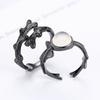 New 2PC Couple Ring Fashion Moonlit Forest Thorns Creativity Flowers Black Bud Adjustable Pair Lovers Rings Jewelry Gift