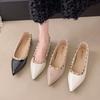 New Temperament Pointed Single Shoes Women Shallow Mouth Spring and Autumn Women Rivet Patent Leather Gentle Soft Bottom