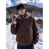 Мужская рабочая куртка в стиле ретро, цвет кофе, с потертостями, из хлопка с текстурой под кожу личи, с длинным меховым воротником и капюшоном, тяжелое зимнее пальто.