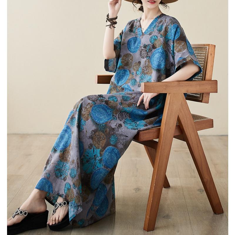 DIMANAF Women 2024 Plus Size Spring Summer Oversize Style Dress Beach Elegant Floral Long Dress Oversize Basic Loose Dress Plus Size