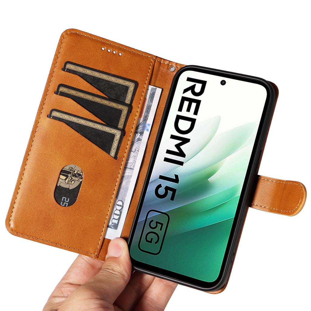 Для Xiaomi Redmi 15 4G (США) (171 мм) Кошелек Чехол Т-образные линии Кожаный Чехол для телефона Подставка