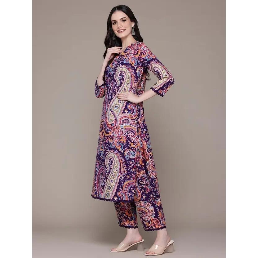 Женский дизайнерский топ туника курта брюки комплект индийская праздничная одежда чистый хлопок курти 2368