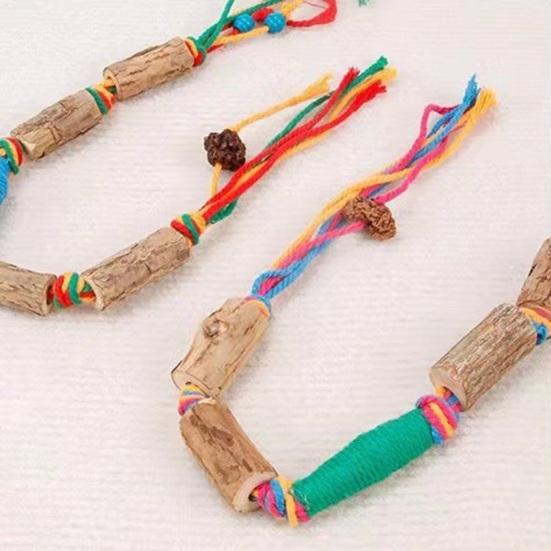 Игрушки для кошек Хлопковая веревка с сегментами из натурального дерева (многоугольники) Интерактивная игрушка Устойчивая к разгрызанию Игрушка для чистки зубов