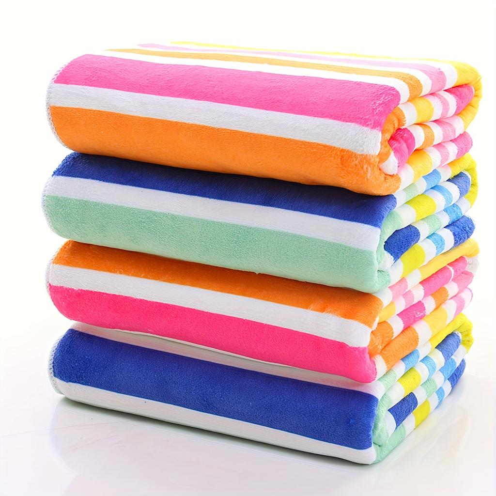 4pcs Striped Bath Towel Set, Polyester Towels For Bathroom, Quick Dry, Lightweight, Highly Absorbent, Soft Feel For Shower, Pool