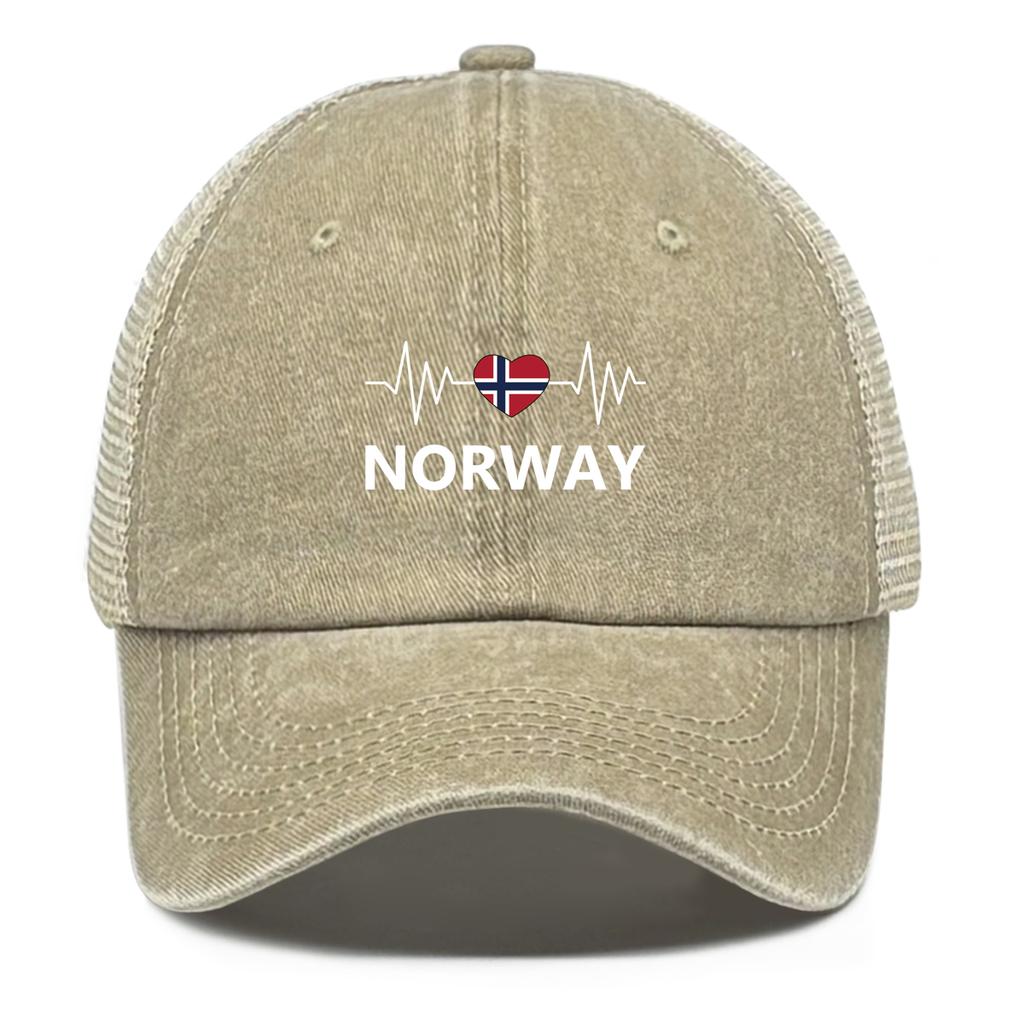 NORWAY Flags Print Snapback Mesh Cap Caps For Man Washed Retro Distressed Adjustable Baseball Hat Ideal Choice For Casual Wear