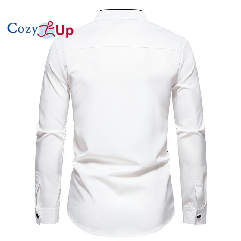Cozy Up Мужская классическая рубашка с воротником-стойкой, новая лоскутная рубашка с длинным рукавом, мужская деловая повседневная рубашка-смокинг в социальном стиле 2XL