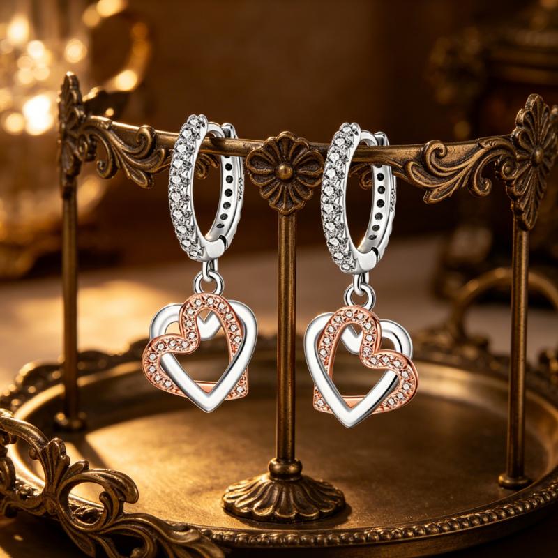 New 925 Silver Heart To Heart Connection Women Earrings Brilliant Wedding Engagement Star Earrings Jewelry Gift