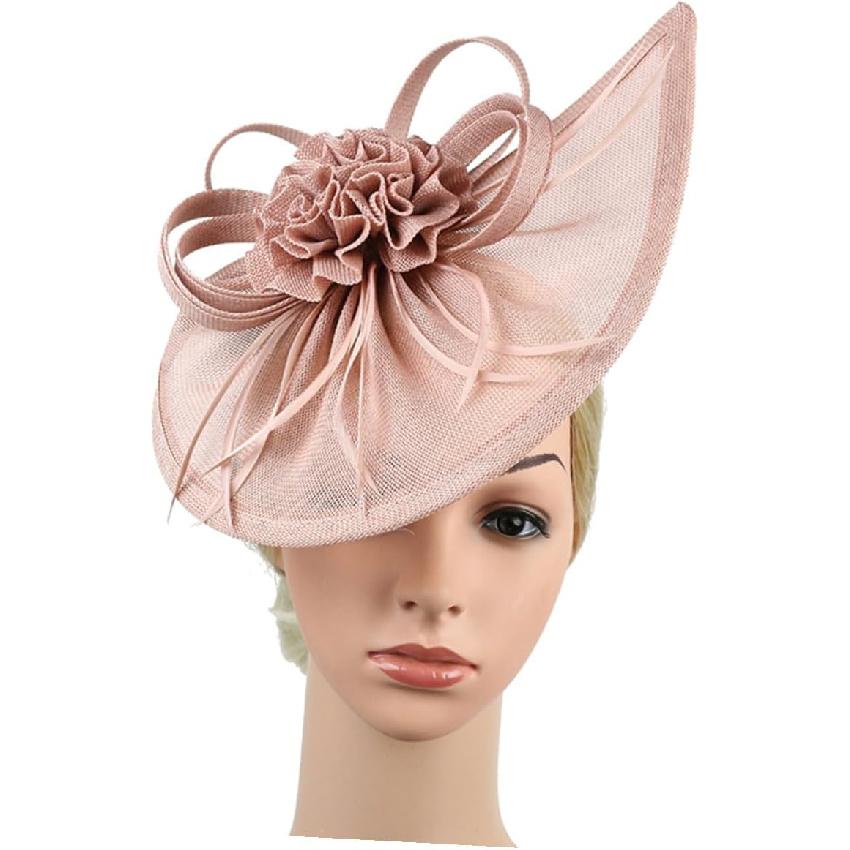 Fascinator Top Hat for Women Mesh Veil Bridal Headdress Nude Pink Wedding Tea Party Special Occasion Accessory