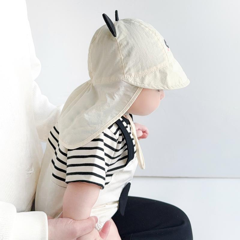 Cute Baby Summer Hat with Shawl Cartoon Kids Sun Hats for Girls Boys Neck Protection Baby Baseball Cap Children Panama Hat 3-12M