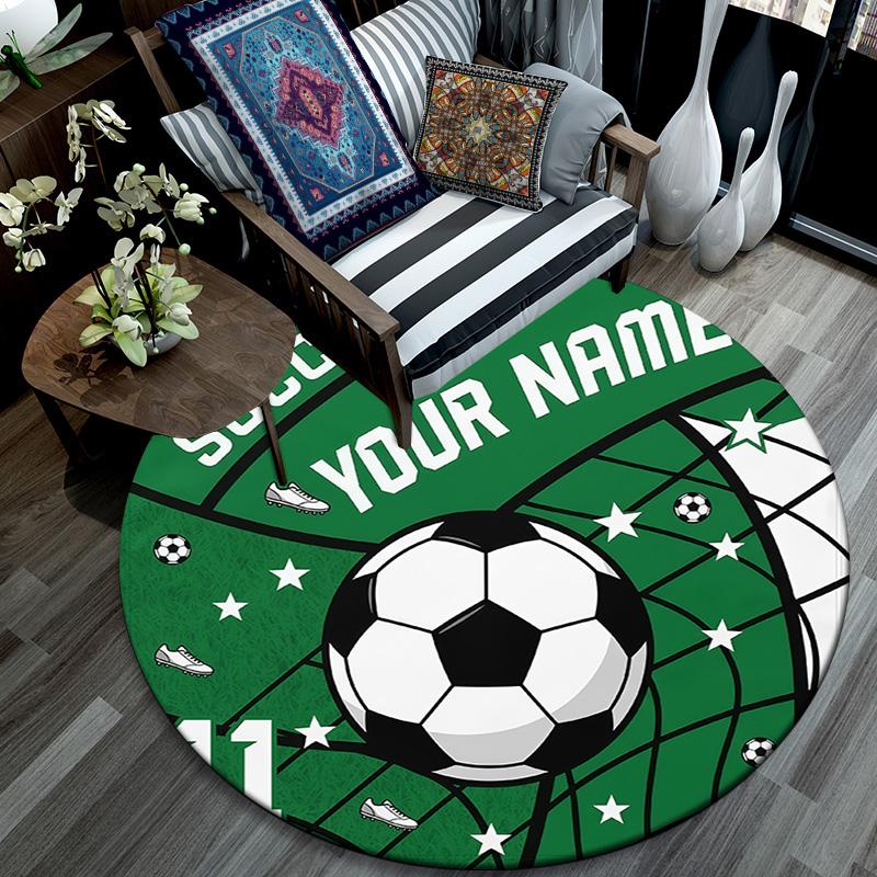 Custom Name Ball Game Graphic Round Area Rug,Carpet Rug for Living Room Bedroom Sofa Playroom Decor,Non-slip Floor Mat
