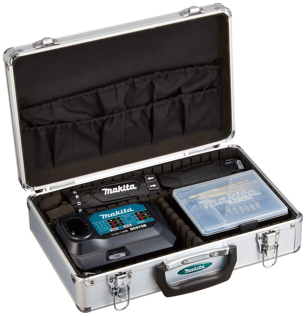 Makita Аккумуляторная дрель-шуруповерт с 2 шт. и алюминиевым корпусом DF012DSHXB (черный) Аккумуляторы 7.2V 1.5Ah, зарядное устройство,