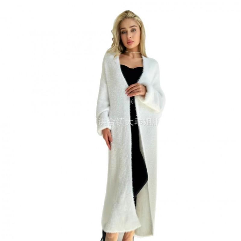 Womens Oversized Longline Knit Cardigan Sweater White Pink Gray Black Loose Comfortable Casual Pullover
