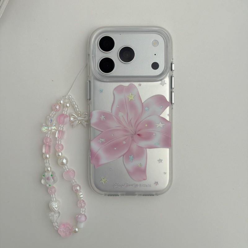 Korean Style Matte Gold Star Lily Phone Case IPhone 17 Pro Max 16 15 14 With Air Cushion Bumper