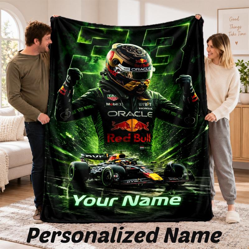 Custom Name Red Bull Racing Flannel Throw Blanket Personalized Text Soft Blanket Bed Sofa Gift