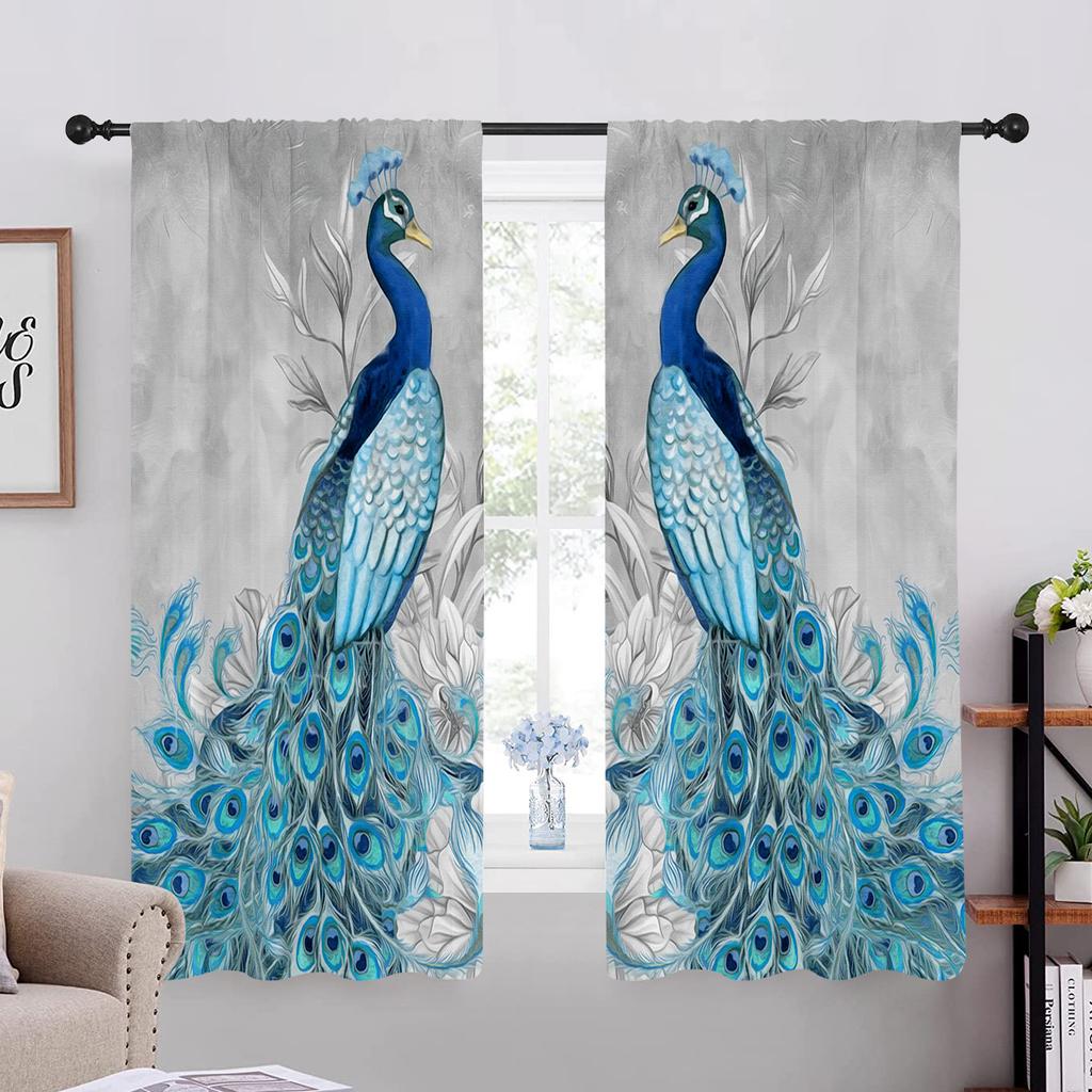 Синий павлин с цветком павлина оконные шторы для гостиной роскошный разделитель спальни левый и правый 2 панели
