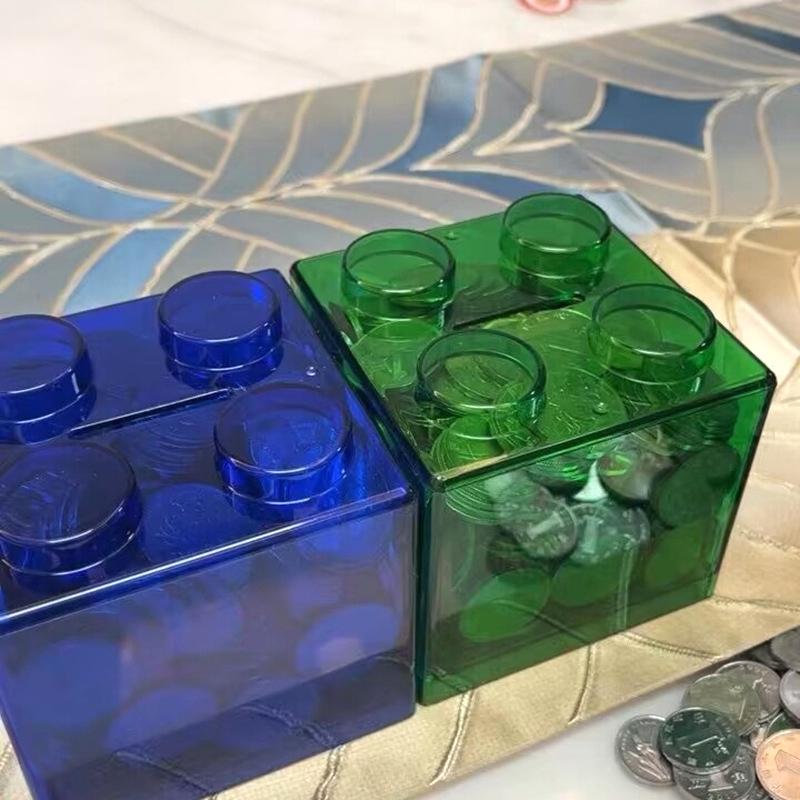 Строительный блок, ящик для хранения игрушек, прозрачный пластиковый блок в форме копилки, ящик для хранения монет, штабелируемый резервуар для хранения мелочей