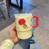 Кружка Apple Girl с крышкой и соломинкой, милая, высококачественная керамическая чашка для воды, бытовая чашка для кофе и сока