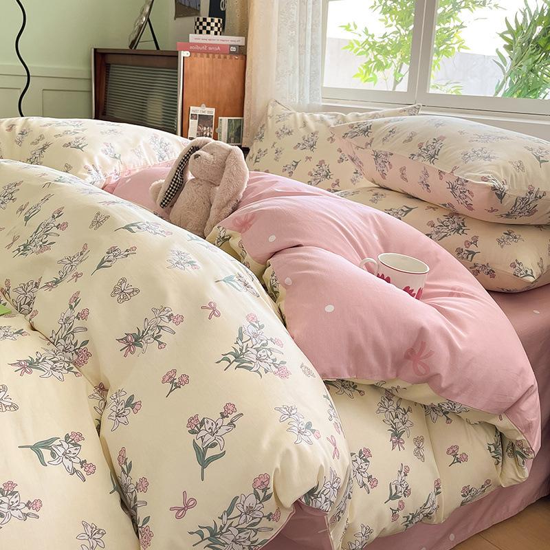 Комплект из четырех предметов из хлопка, кровать из чистого хлопка, пододеяльник, простыня, комплект из трех предметов для спальни, постельное белье