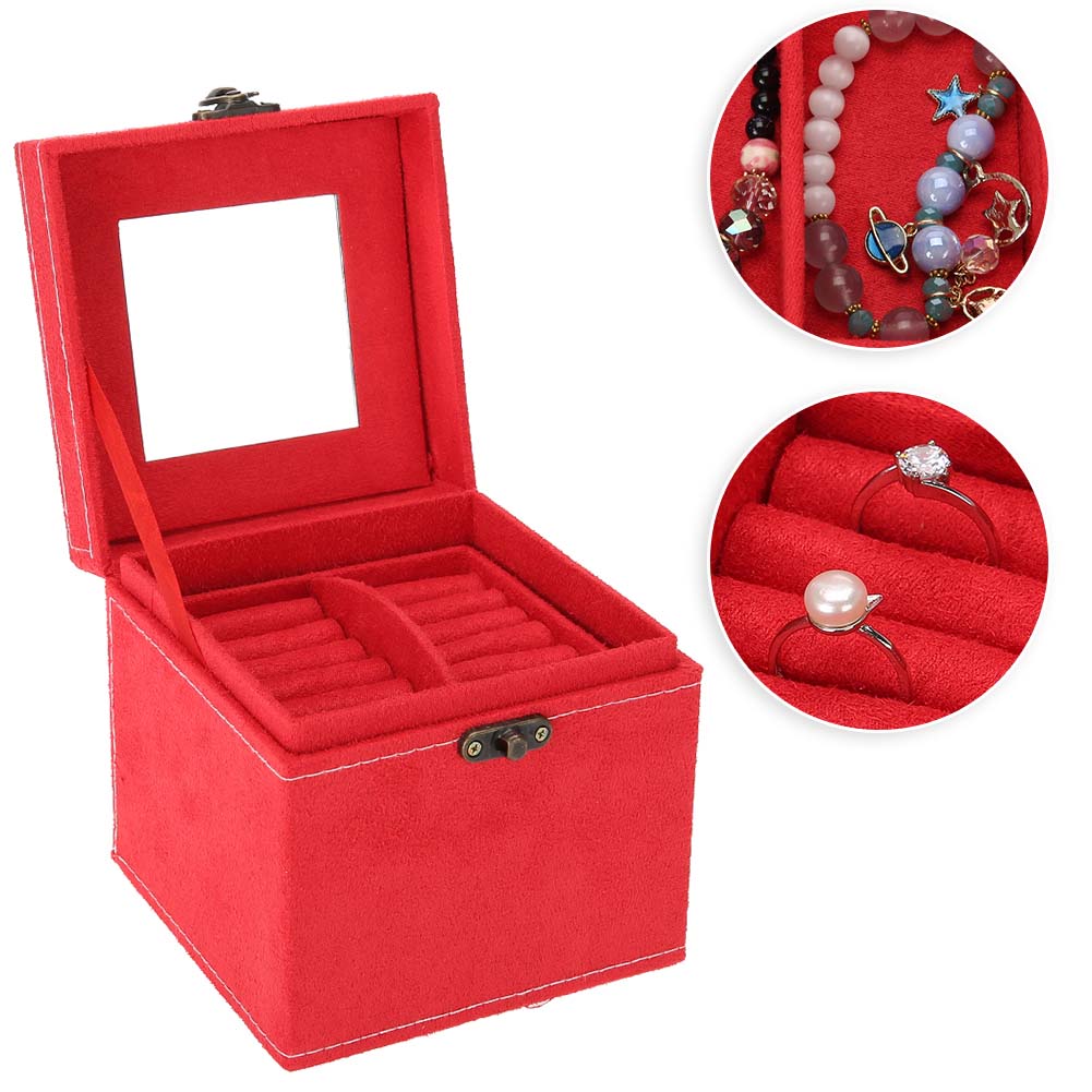 Деревянный красный однотонный трехслойный футляр для хранения ювелирных изделий
