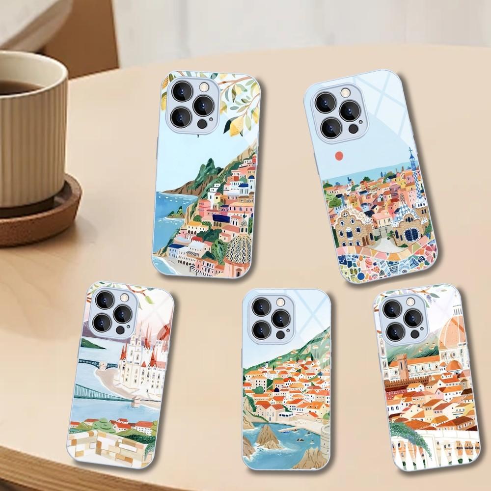 Чехол для телефона Landscape Nordic Barcelona Budapest Gardasee для iPhone Mini 11 12 13 14 Pro XS Max X Plus SE XR Закаленное стекло