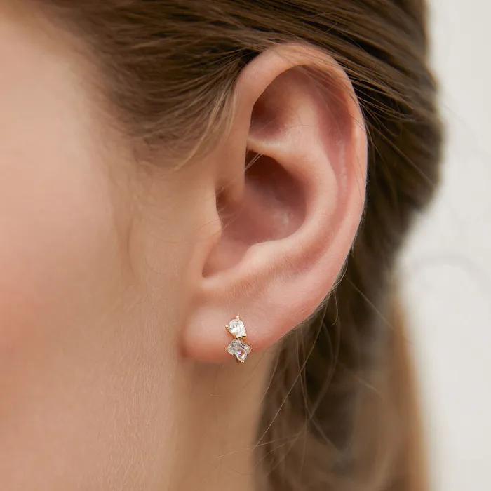 (Серебро 925 пробы) Сверкающие серьги-кольца Duo EC3151