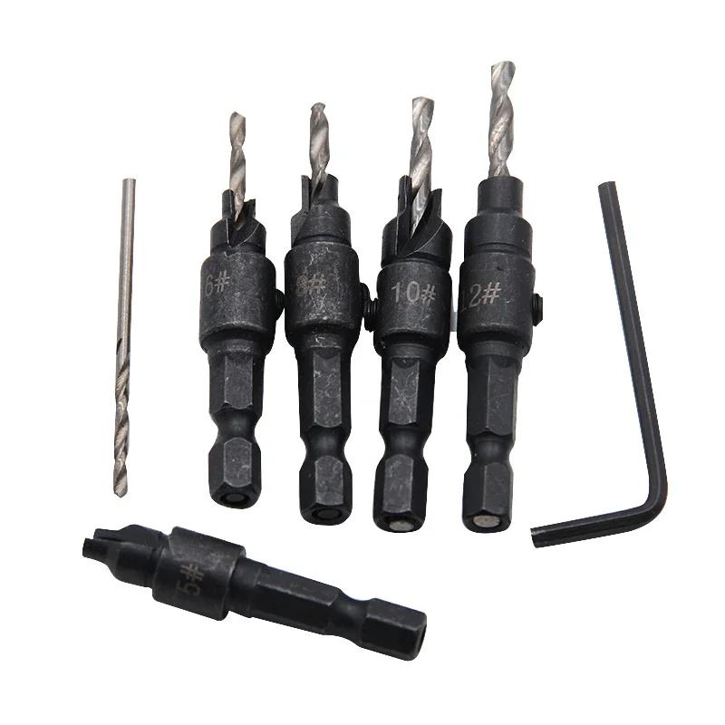 Набор из 5 шт. шестигранных винтов, зенкер для отверстий плотника, коническое сверло, сверление, развертка, набор аппаратных инструментов