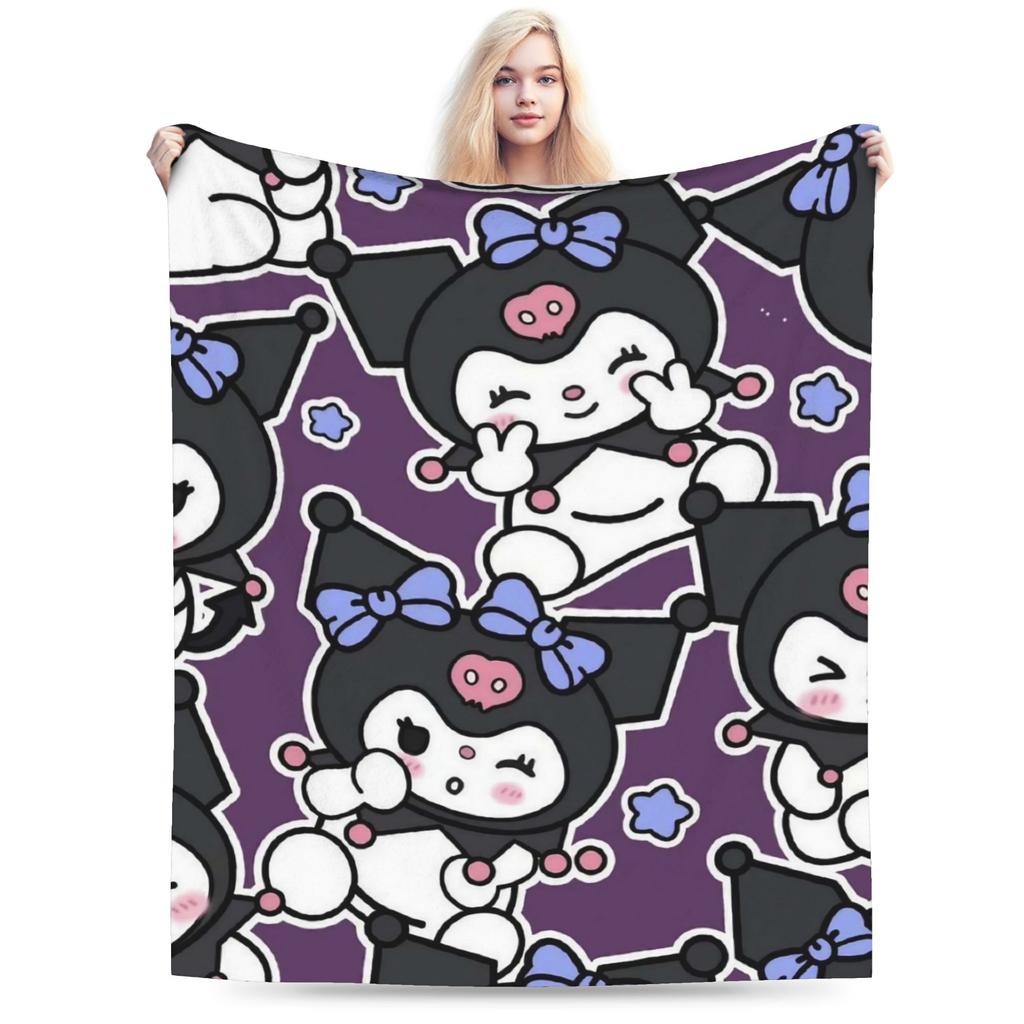Cartoon Cool Cute Kuromi Fleece Throw Blanket  Blanket for Home Outdoor Super Soft Bed Rug