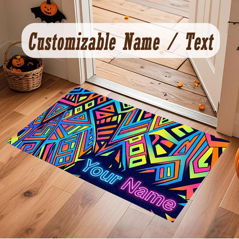 Abstract Geometric Theme Crystal Velvet Floor Rug Personalized Custom Name Text Warm Carpet Home Decoration