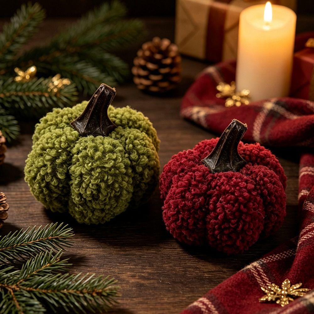 Lamb Wool Artificial Pumpkin Soft Plush Halloween Ornament Reusable Plush Pumpkin For Home Decor