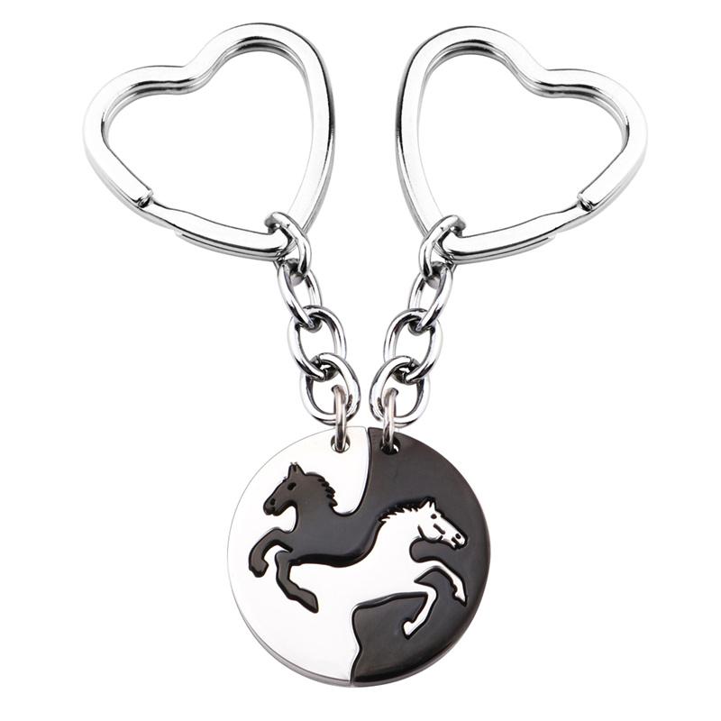 2Pcs Horse Matching Puzzle Keychain Animal Stainless Steel Key Chain Ring