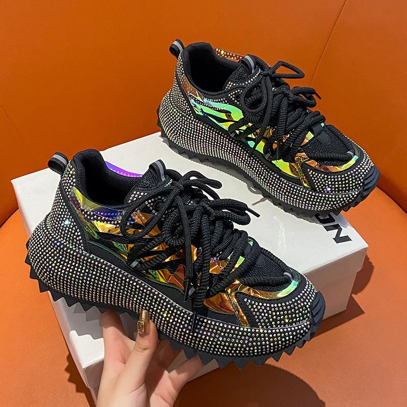 Женская обувь со стразами, женские кроссовки со стразами, дышащие, роскошные, дизайнерские, повседневные, с толстой подошвой, для папы, обувь Zapatos Mujer 2024