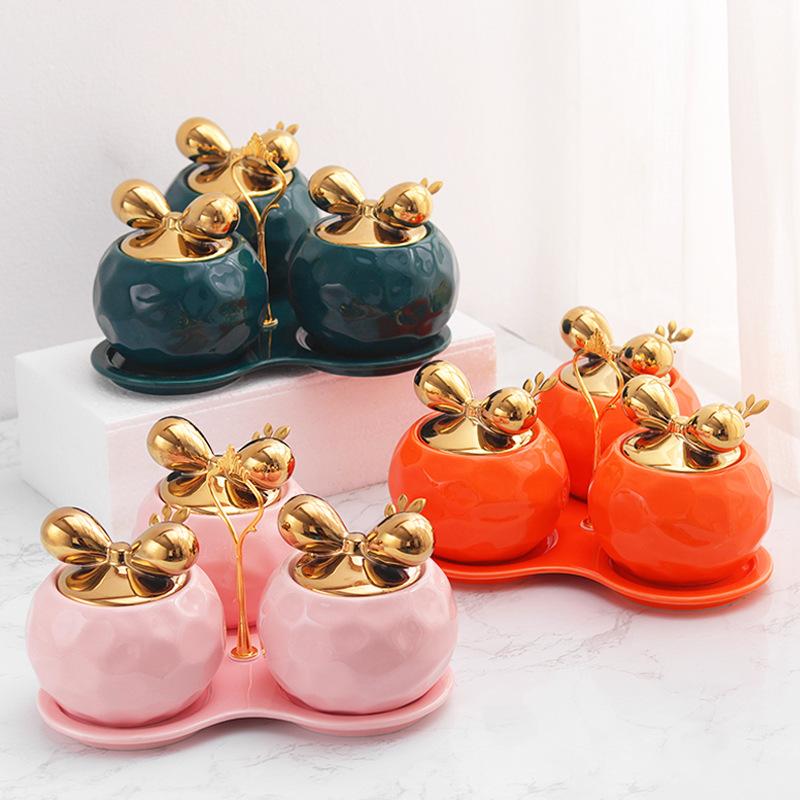 Nordic Seasoning Pot Set Light Luxury Ceramic Seasoning Box Household Seasoning Pot Moisture Proof Ins Kitchen Supplies