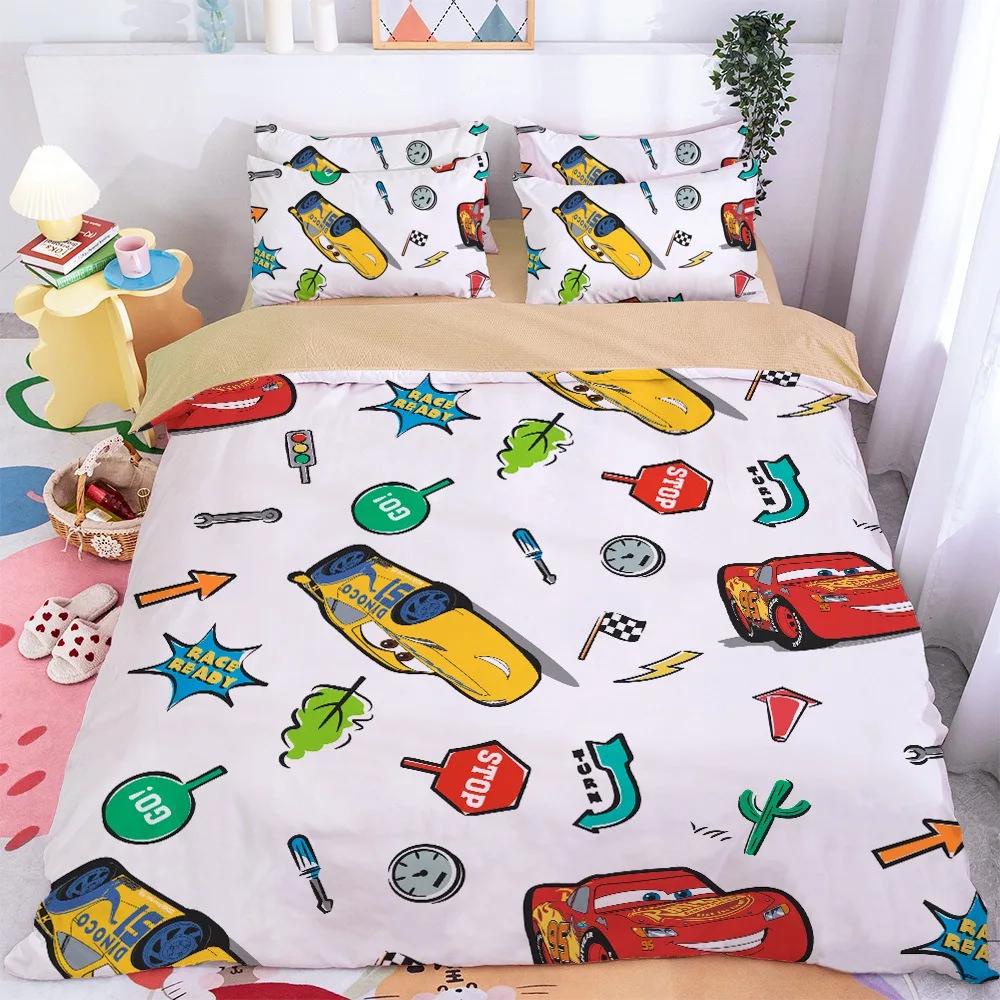 Подростковый пододеяльник Маккуин Машина Мультяшный Постельный комплект Покрывало Cars Подарок для мальчика С 2 наволочками Декор спальни
