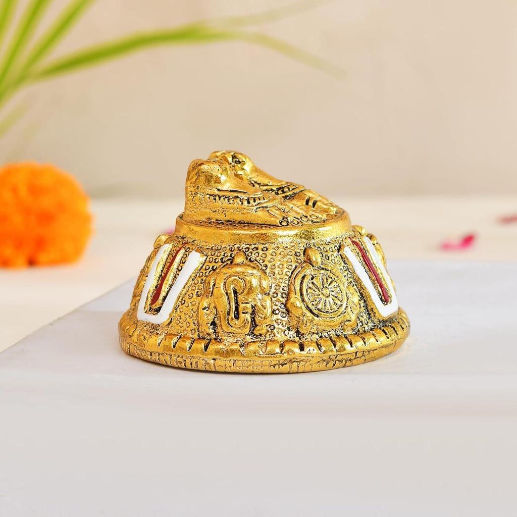 Tirupati Balaji Charan Paduka, Tirupati Balaji Sign, Kalyana Venkateswara Swamy Tirupati Balaji Padam Shankh Chakra Tilak, Aluminium Golden Finish,