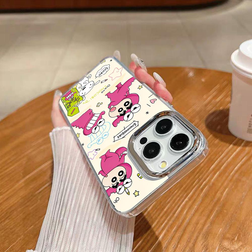 Cute C-Crayon S-Shinchan Clear Phone Case For Iphone 17 16 15 14 13 12 11 Pro Max Xr Air Plus Silicone Cover Silver Hard Shell